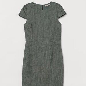 H&M Herringbone Sheath Dress Size 0 Gray Cap Sleeve Lined Career Work Office